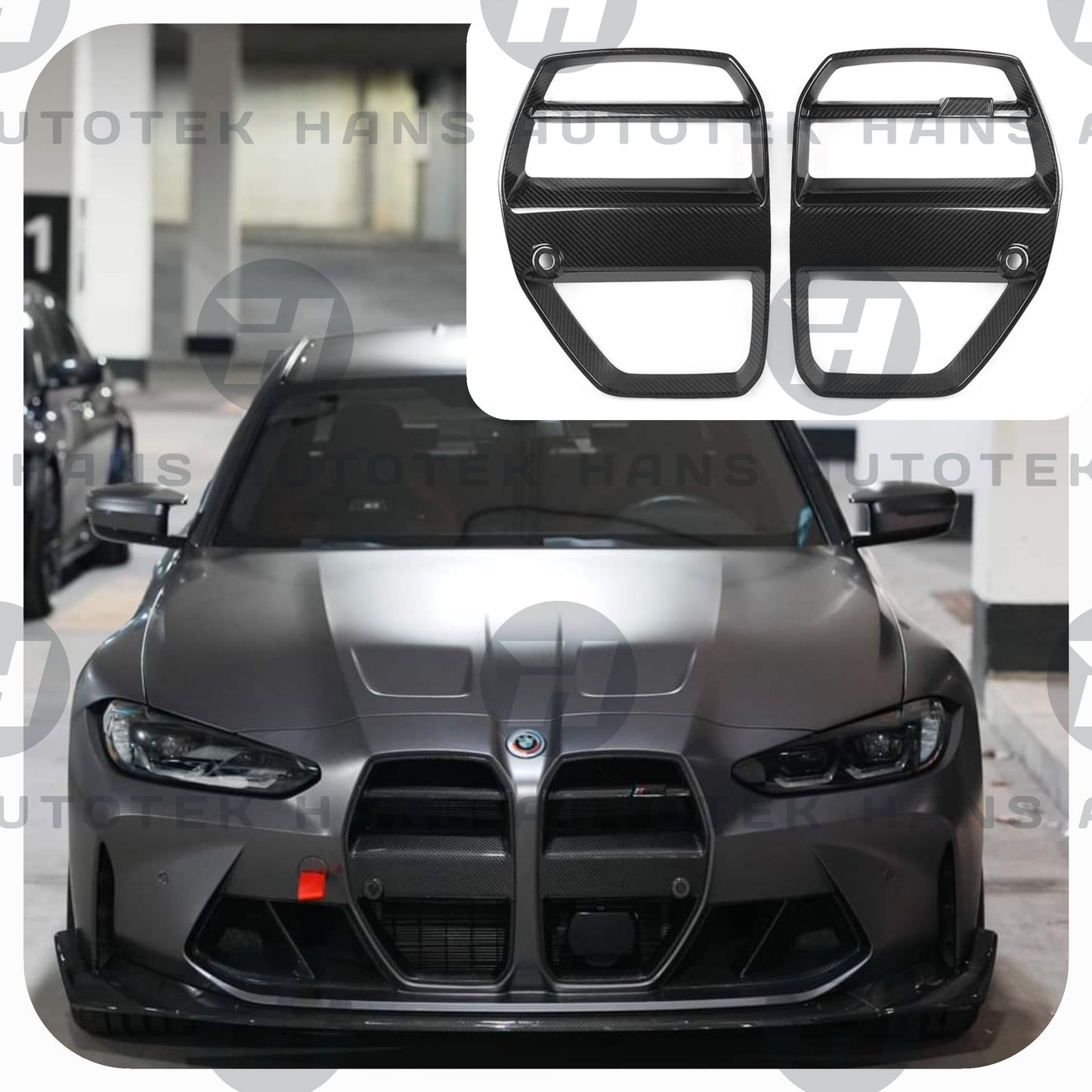 Full Dry Carbon Fiber V Style Front Bumper Grill FOR BMW M3 M4 G80 G82 G83 (ACC)