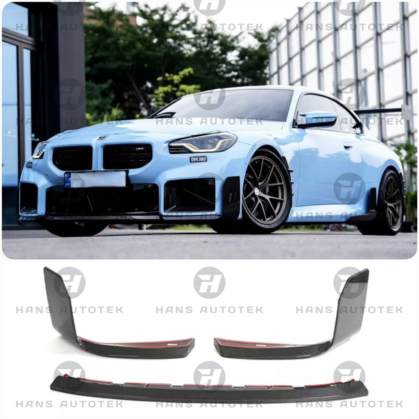 MP STYLE REAL CARBON FIBER FRONT LIP SPLITTER FOR BMW M2 G87 COUPE ( 2022 - UP )