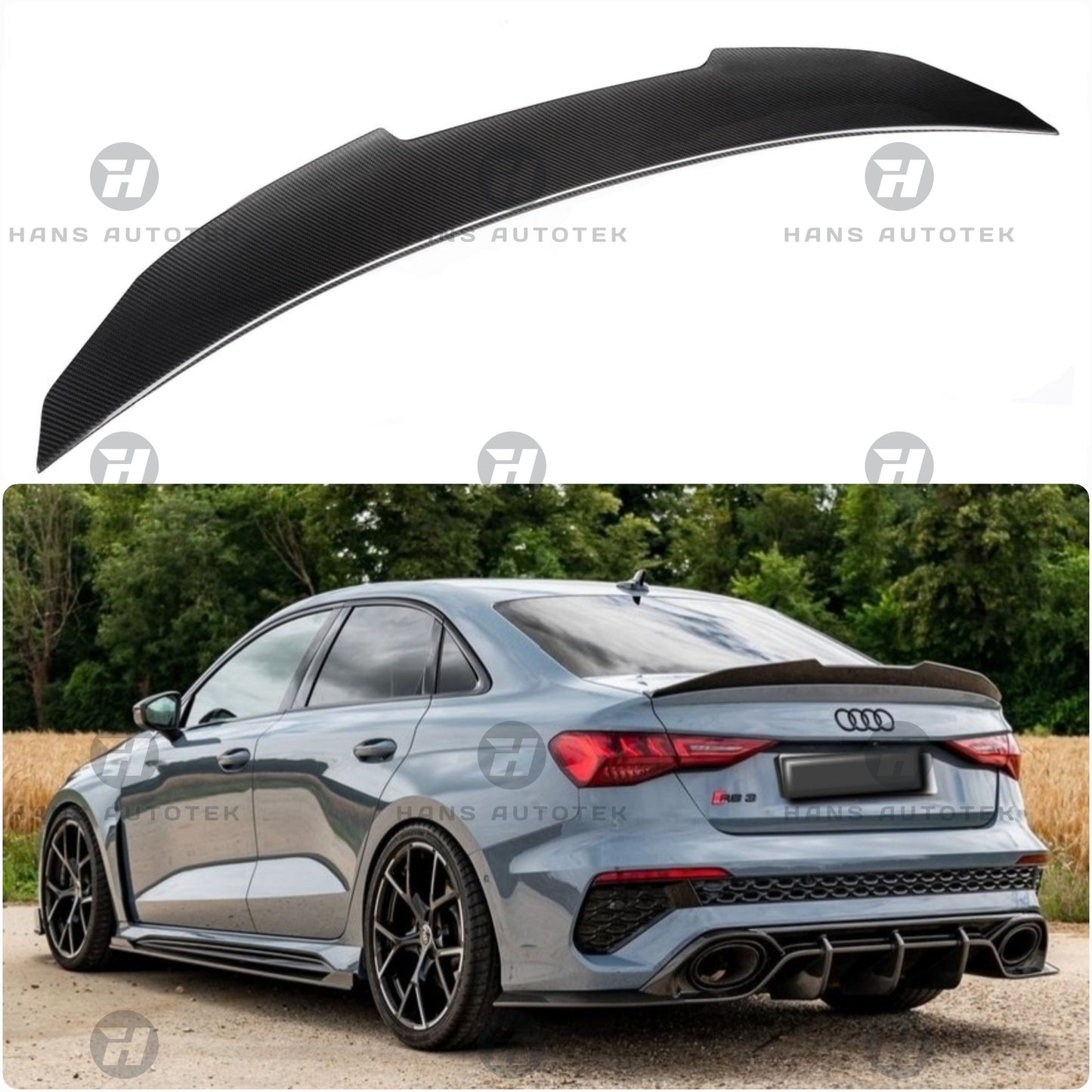 PSM Style Carbon Fiber Rear Trunk Spoiler For Audi A3 S3 RS3 GY Sedan ( 2022 - 2024)
