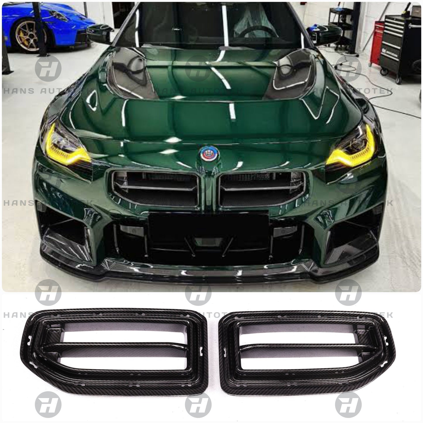 AP STYLE REAL DRY CARBON FIBER FRONT GRILL FOR BMW M2 G87 COUPE ( 2022 - UP )