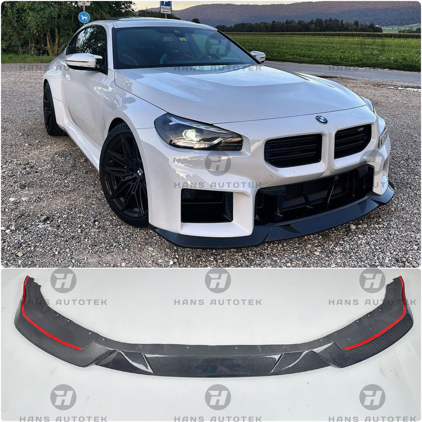 R STYLE REAL CARBON FIBER FRONT LIP SPLITTER FOR BMW M2 G87 COUPE ( 2022 - UP )