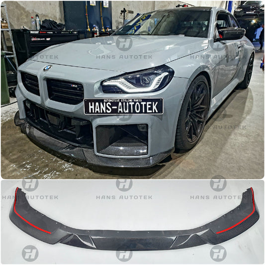 R STYLE REAL CARBON FIBER FRONT LIP SPLITTER FOR BMW M2 G87 COUPE ( 2022 - UP )
