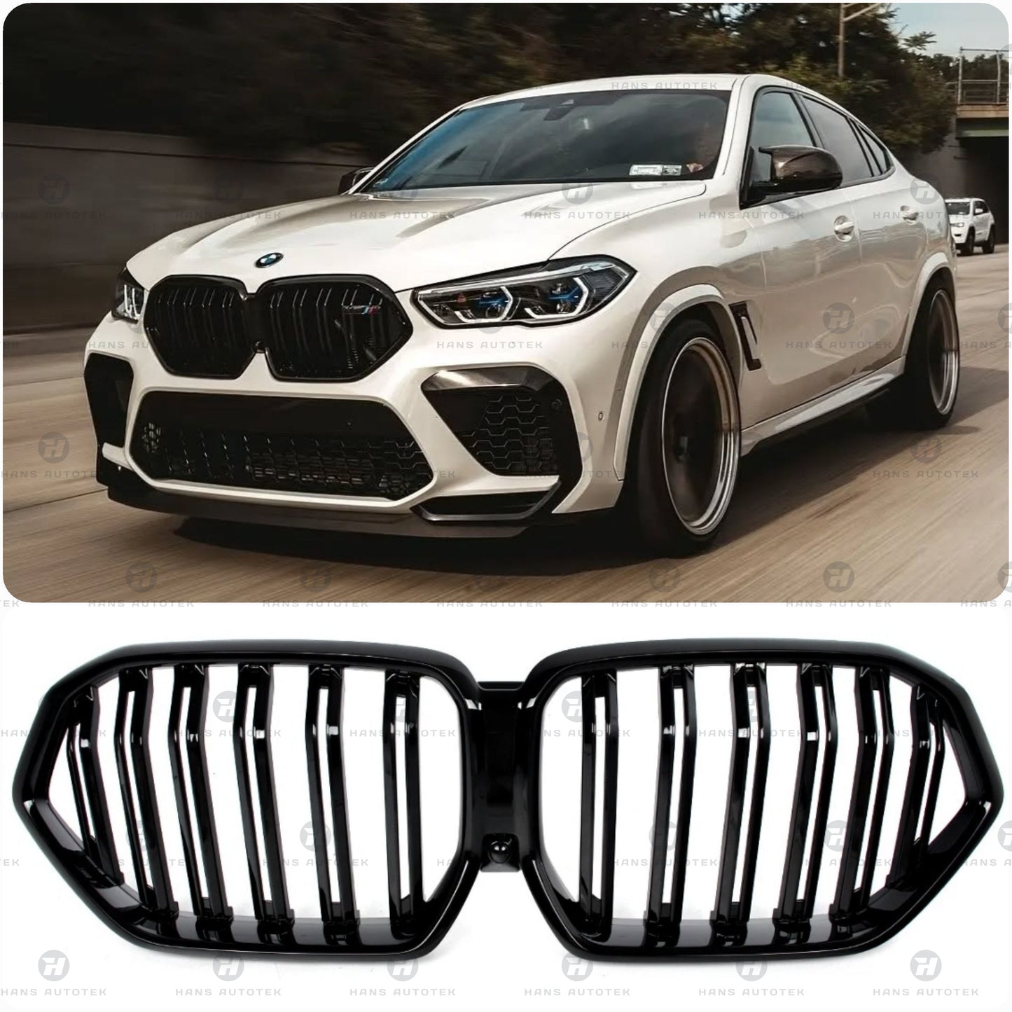 GLOSS BLACK M FRONT BAR KIDNEY GRILL DUAL SLATS FOR BMW X6 G06 F96 X6M ( 19-23)