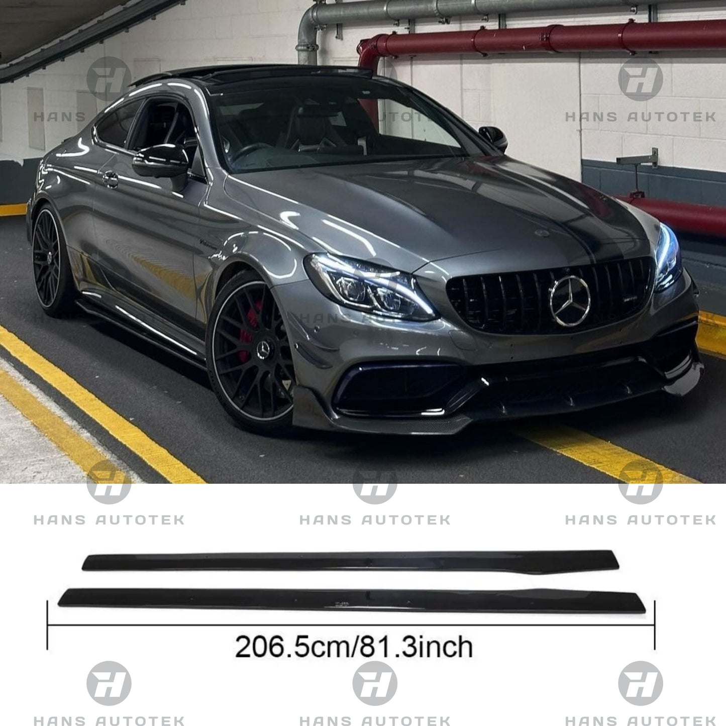 GLOSS BLACK SIDE SKIRTS EXTENSION LIP FOR BENZ CClass W205 C205 C300 C43 C63 AMG