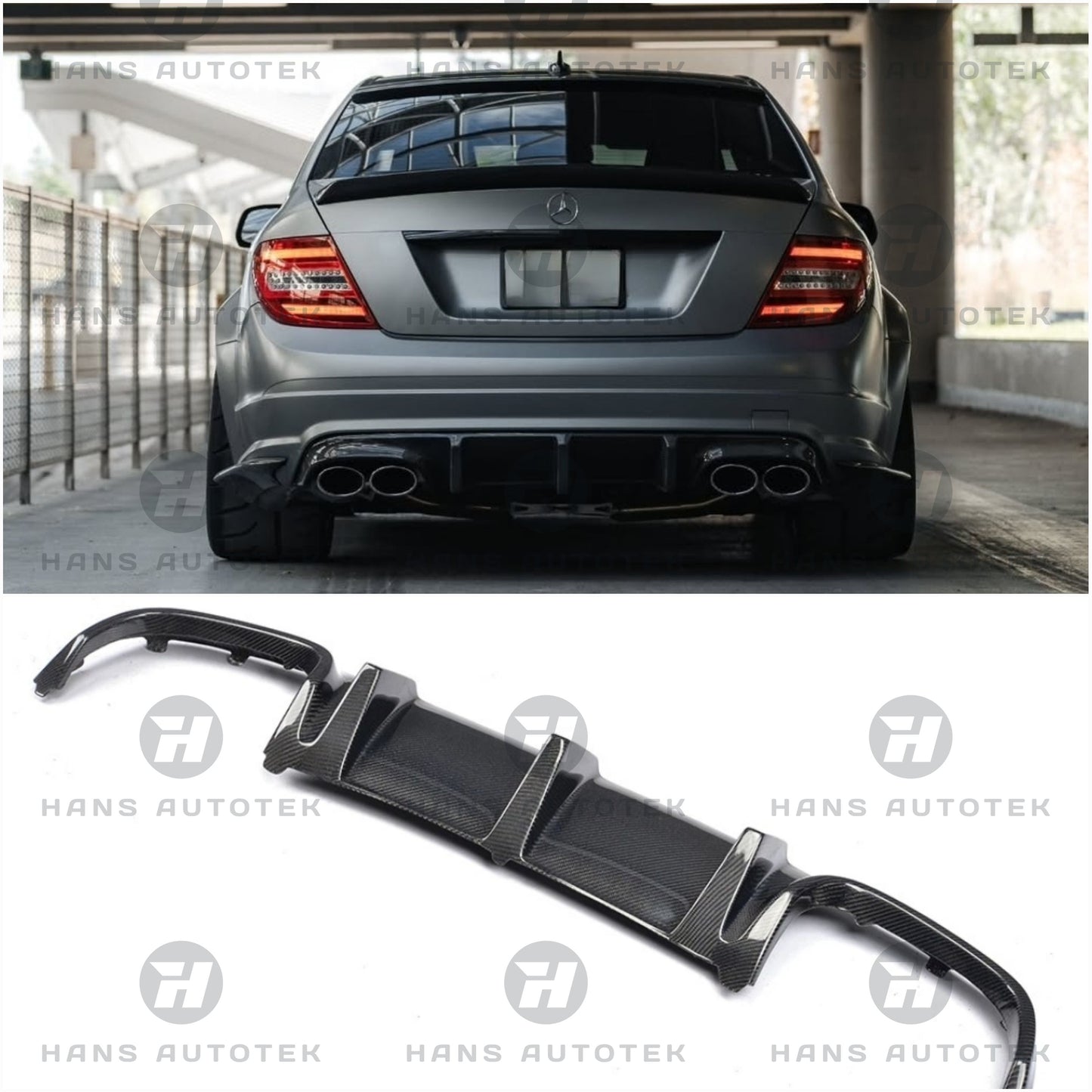 REAL CARBON FIBER REAR DIFFUSER BUMPER FOR MERCEDES C63 W204 PRE-FL (2008-2011)
